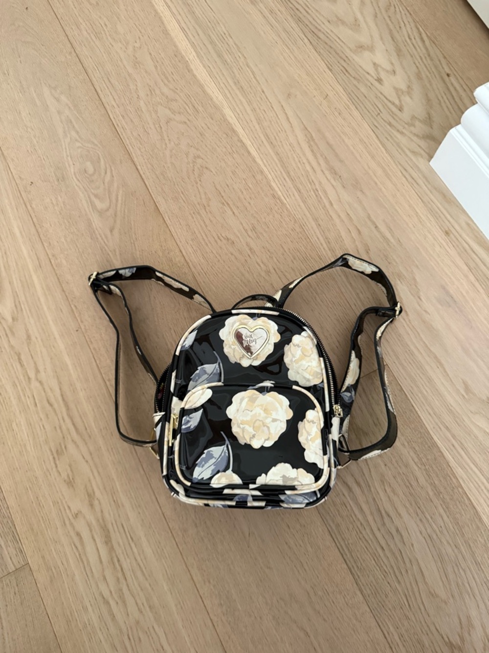 betsey johnson mini black floral backpack